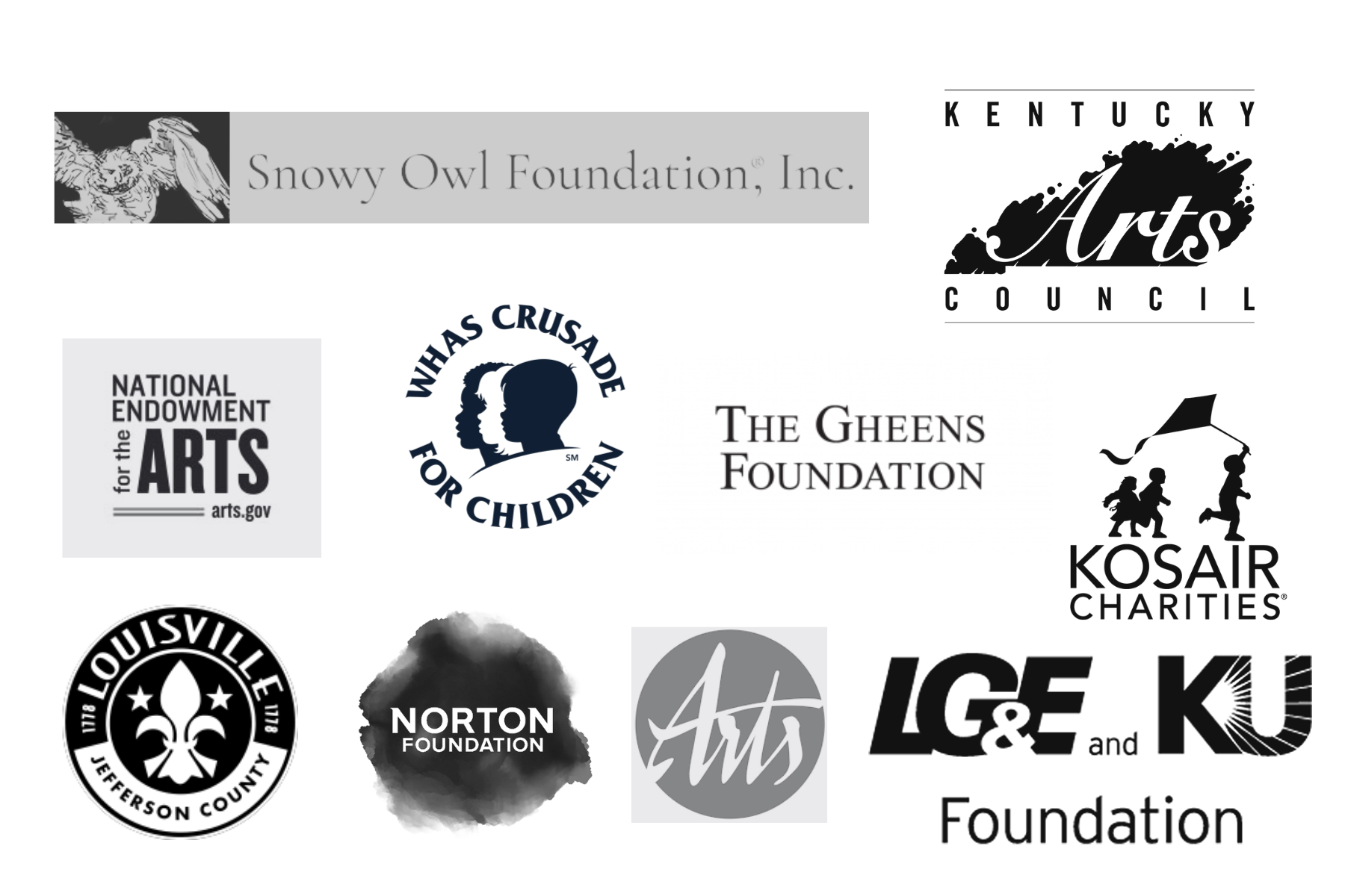Sponsors include the Snowy Owl Foundation, Kentucky Arts Council, National Endowment for the Arts, WHAS Crusade for Children, The Gheens Foundation, Kosair Charities, Louisville Metro Government, Norton Foundation, LGE and KU Foundation